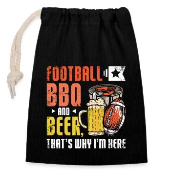 Football BBQ and Beer that's why I'm here tailgate - Closable cotton gift bag (14x20cm) - black - Front