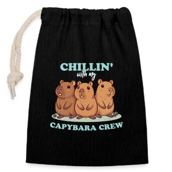 With my friends Capybara - Closable cotton gift bag (14x20cm) - black - Front