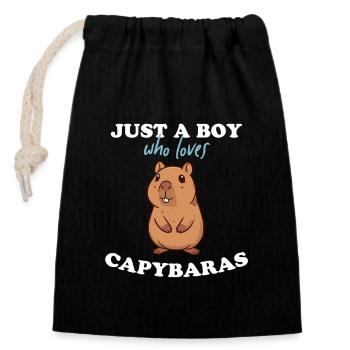 Just a boy who loves capybaras - Closable cotton gift bag (14x20cm) - black - Front