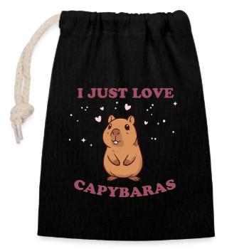 I just love cute Capybaras - Closable cotton gift bag (14x20cm) - black - Front