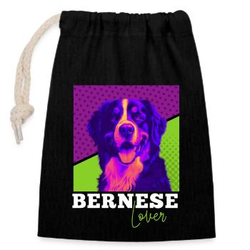Bernese Dog Art Bernese Mountain Dog Lovers Gifts - Closable cotton gift bag (14x20cm) - black - Front
