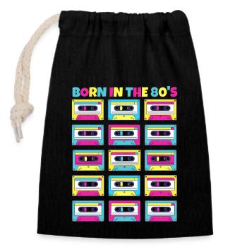 Né dans les années 80 Cadeau original cassette classique - Sac cadeau en coton avec cordon (14 x 20 cm) - noir - Devant
