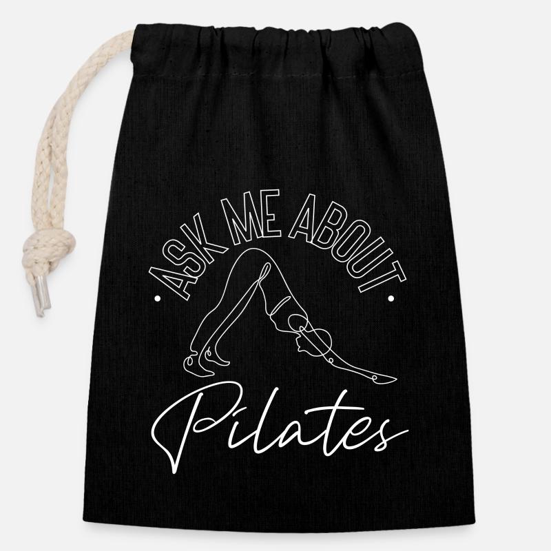 Instructeur de Pilates Enseignant Demandez-moi - Sac cadeau en coton avec cordon (14 x 20 cm) - noir