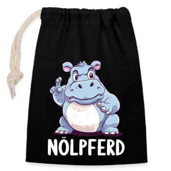 Nilpferd Hippo meckern Meckerer Nölpferd - Verschließbarer Geschenkbeutel aus Baumwolle (14x20cm) - Schwarz - Vorne