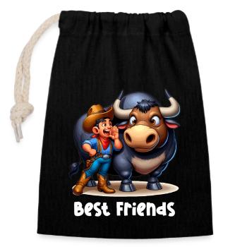 Rodeo Bull Riding Livestock Show Farmer Cattle - Closable cotton gift bag (14x20cm) - black - Front