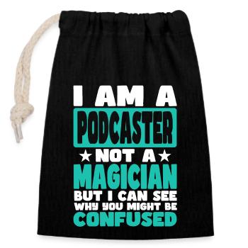 Podcaster - Verschließbarer Geschenkbeutel aus Baumwolle (14x20cm) - Schwarz - Vorne