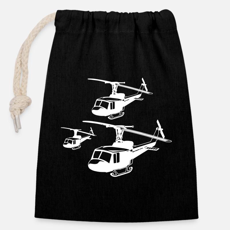 Hélicoptère - Sac cadeau en coton avec cordon (14 x 20 cm) - noir