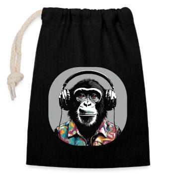 Monkey loves Music - Verschließbarer Geschenkbeutel aus Baumwolle (14x20cm) - Schwarz - Vorne