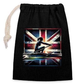 Rower with British flag - Closable cotton gift bag (14x20cm) - black - Front