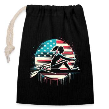Rowing patriot woman with US flag - Closable cotton gift bag (14x20cm) - black - Front