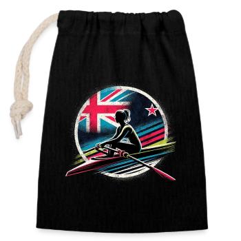Drapeau de la Nouvelle-Zélande Rameur Mâle Rameur Pat - Sac cadeau en coton avec cordon (14 x 20 cm) - noir - Devant