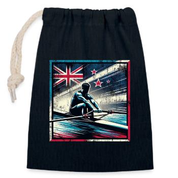 Drapeau de la Nouvelle-Zélande aviron homme godille Pat - Sac cadeau en coton avec cordon (14 x 20 cm) - bleu marine - Devant
