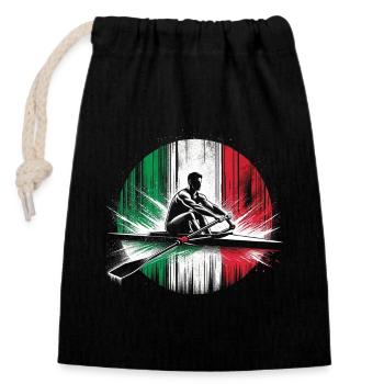 Italy flag rowing male - Closable cotton gift bag (14x20cm) - black - Front