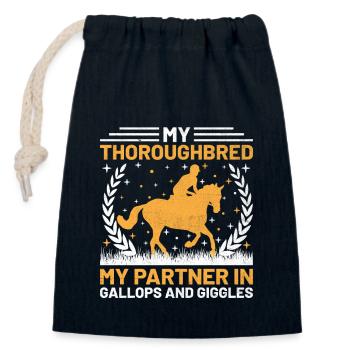 Courses de chevaux pur-sang Équitation Chevaux équestres - Sac cadeau en coton avec cordon (14 x 20 cm) - bleu marine - Devant