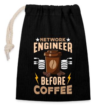 Network Engineer Before Networking Coffee Lover - Verschließbarer Geschenkbeutel aus Baumwolle (14x20cm) - Schwarz - Vorne