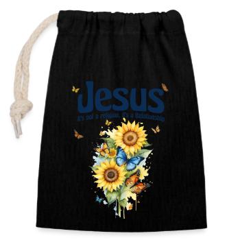 Jésus Ce n’est pas de la religion, c’est une relation - Sac cadeau en coton avec cordon (14 x 20 cm) - noir - Devant