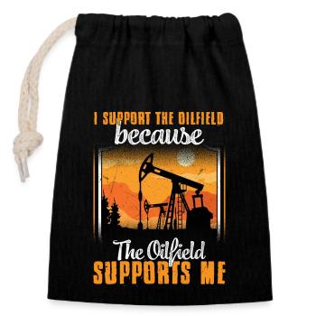 Je soutiens la plate-forme pétrolière de travailleur de champ pétrolifère - Sac cadeau en coton avec cordon (14 x 20 cm) - noir - Devant