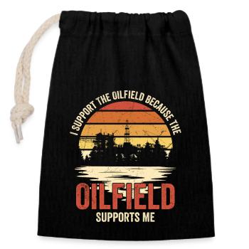 I Support The Oilfield Oil Rig Oilfield Worker - Verschließbarer Geschenkbeutel aus Baumwolle (14x20cm) - Schwarz - Vorne
