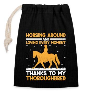 Courses de chevaux pur-sang Équitation Chevaux équestres - Sac cadeau en coton avec cordon (14 x 20 cm) - noir - Devant