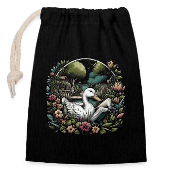 Duck Reading Book – Full Moon Seascape - Closable cotton gift bag (14x20cm) - black - Front