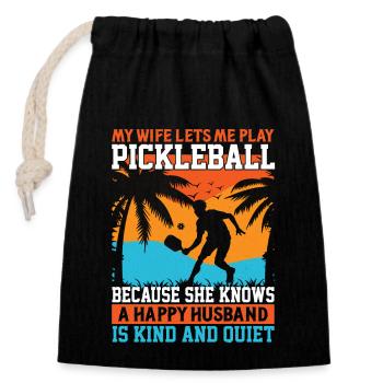 Le mari d’un joueur de pickleball aime - Sac cadeau en coton avec cordon (14 x 20 cm) - noir - Devant