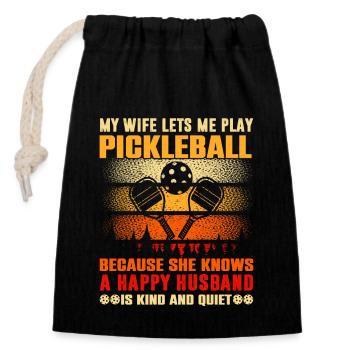 Le mari d’un joueur de pickleball aime - Sac cadeau en coton avec cordon (14 x 20 cm) - noir - Devant