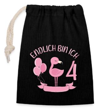 flamingo Geburtstagshirt Endlich 4 Jahre Mädchen - Verschließbarer Geschenkbeutel aus Baumwolle (14x20cm) - Schwarz - Vorne