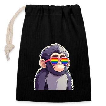 Singe LGBTQ - Sac cadeau en coton avec cordon (14 x 20 cm) - noir - Devant