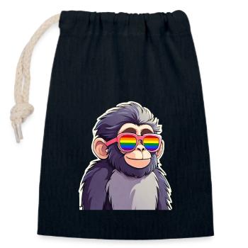 Singe LGBTQ avec des lunettes de soleil - Sac cadeau en coton avec cordon (14 x 20 cm) - bleu marine - Devant