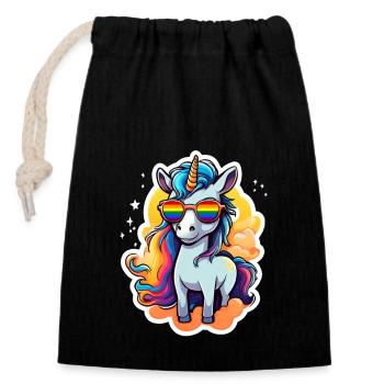 LGBTQ Einhorn - Verschließbarer Geschenkbeutel aus Baumwolle (14x20cm) - Schwarz - Vorne
