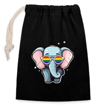 Éléphant LGBTQ - Sac cadeau en coton avec cordon (14 x 20 cm) - noir - Devant