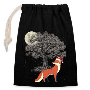 Renard des neiges d'hiver nature sauvage animaux de la forêt renards - Sac cadeau en coton avec cordon (14 x 20 cm) - noir - Devant