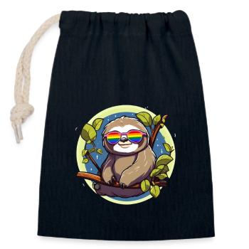 Mois de la fierté LGBTQ Sloth - Sac cadeau en coton avec cordon (14 x 20 cm) - bleu marine - Devant