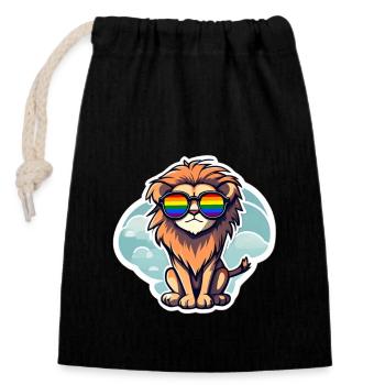 Lion LGBTQ - Sac cadeau en coton avec cordon (14 x 20 cm) - noir - Devant