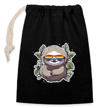 LGBTQ Sloth - Verschließbarer Geschenkbeutel aus Baumwolle (14x20cm) - Schwarz - Vorne