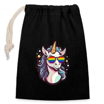 Licorne LGBTQ avec lunettes de soleil Drapeau arc-en-ciel - Sac cadeau en coton avec cordon (14 x 20 cm) - noir - Devant