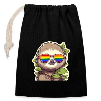 LGBTQ Pride Month Sloth with Sunglasses - Closable cotton gift bag (14x20cm) - black - Front