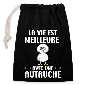 Humour autruche - Sac cadeau en coton avec cordon (14 x 20 cm) - noir - Devant