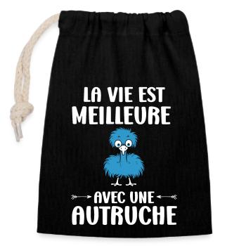 Humour autruche - Sac cadeau en coton avec cordon (14 x 20 cm) - noir - Devant