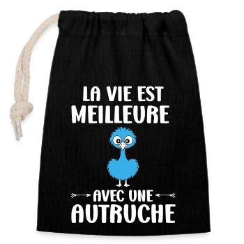 Humour autruche - Sac cadeau en coton avec cordon (14 x 20 cm) - noir - Devant