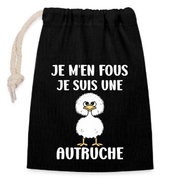 Humour autruche - Sac cadeau en coton avec cordon (14 x 20 cm) - noir - Devant