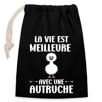 Humour autruche - Sac cadeau en coton avec cordon (14 x 20 cm) - noir - Devant