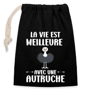Humour autruche - Sac cadeau en coton avec cordon (14 x 20 cm) - noir - Devant