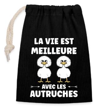Humour autruche - Sac cadeau en coton avec cordon (14 x 20 cm) - noir - Devant