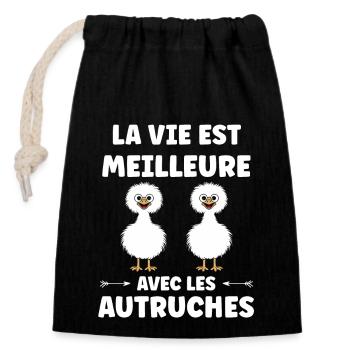 Humour autruche - Sac cadeau en coton avec cordon (14 x 20 cm) - noir - Devant