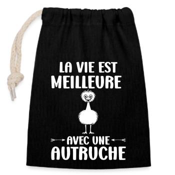 Humour autruche - Sac cadeau en coton avec cordon (14 x 20 cm) - noir - Devant