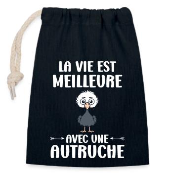 Citation autruche - Sac cadeau en coton avec cordon (14 x 20 cm) - bleu marine - Devant