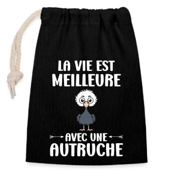 Citation autruche - Sac cadeau en coton avec cordon (14 x 20 cm) - noir - Devant