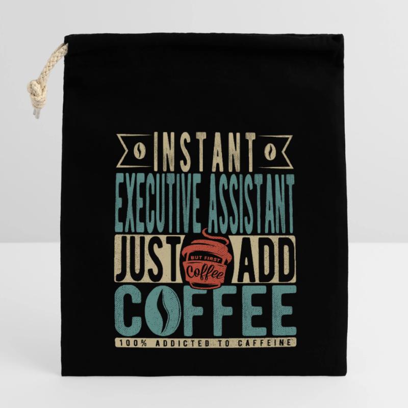 Assistant de direction instantané Il suffit d’ajouter du café Sac cadeau en coton avec cordon (14 x 20 cm)