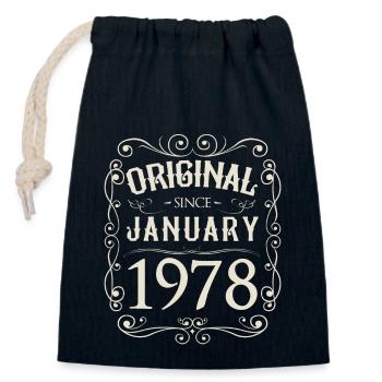 Vintage - Original depuis l'anniversaire de janvier 1978 - Sac cadeau en coton avec cordon (14 x 20 cm) - bleu marine - Devant